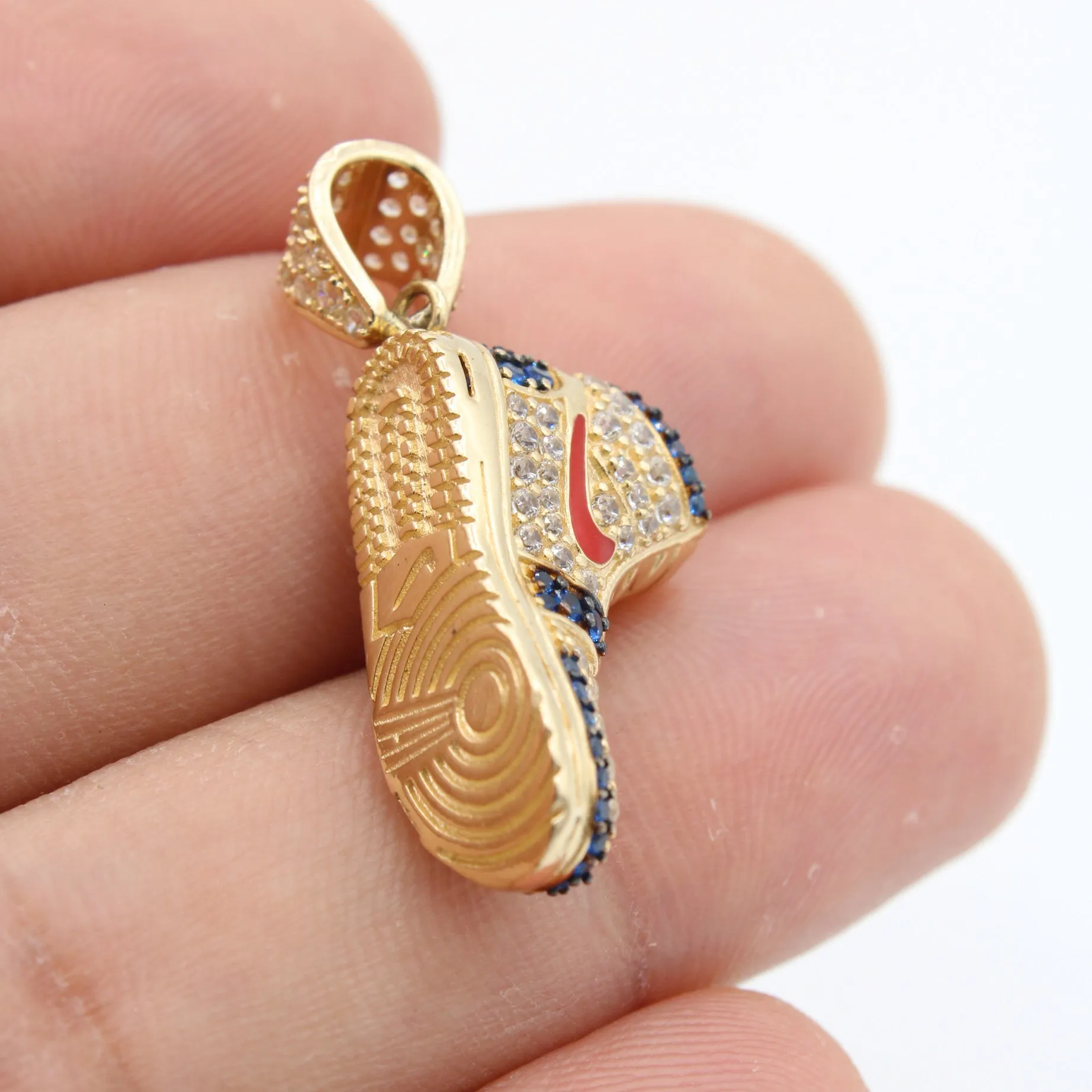 14K Cz Air One Shoes Pendant (1.2" Inches) JTJ™