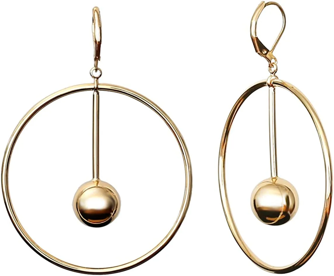 14k Gold Dangle Hoop Earrings for Women
