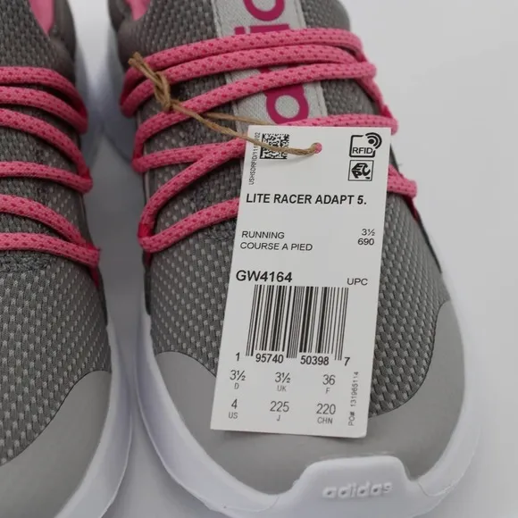 Adidas Lite Racer Adapt 5.0 Shoes Kids Size 4 in Pink/Grey NEW