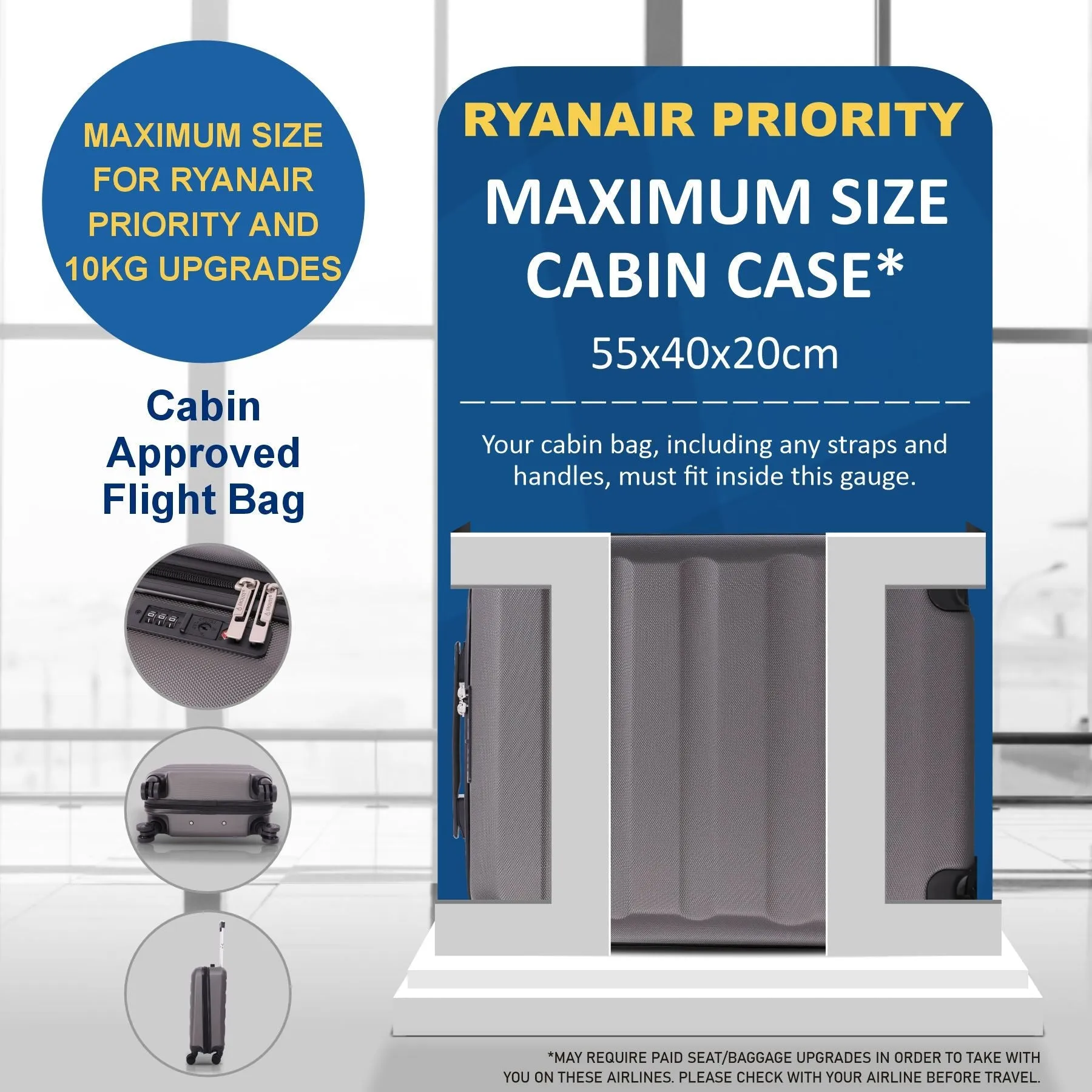 Aerolite (55x40x20cm) Ryanair Maximum Lightweight Hard Shell Cabin Hand Luggage, 4 Wheels