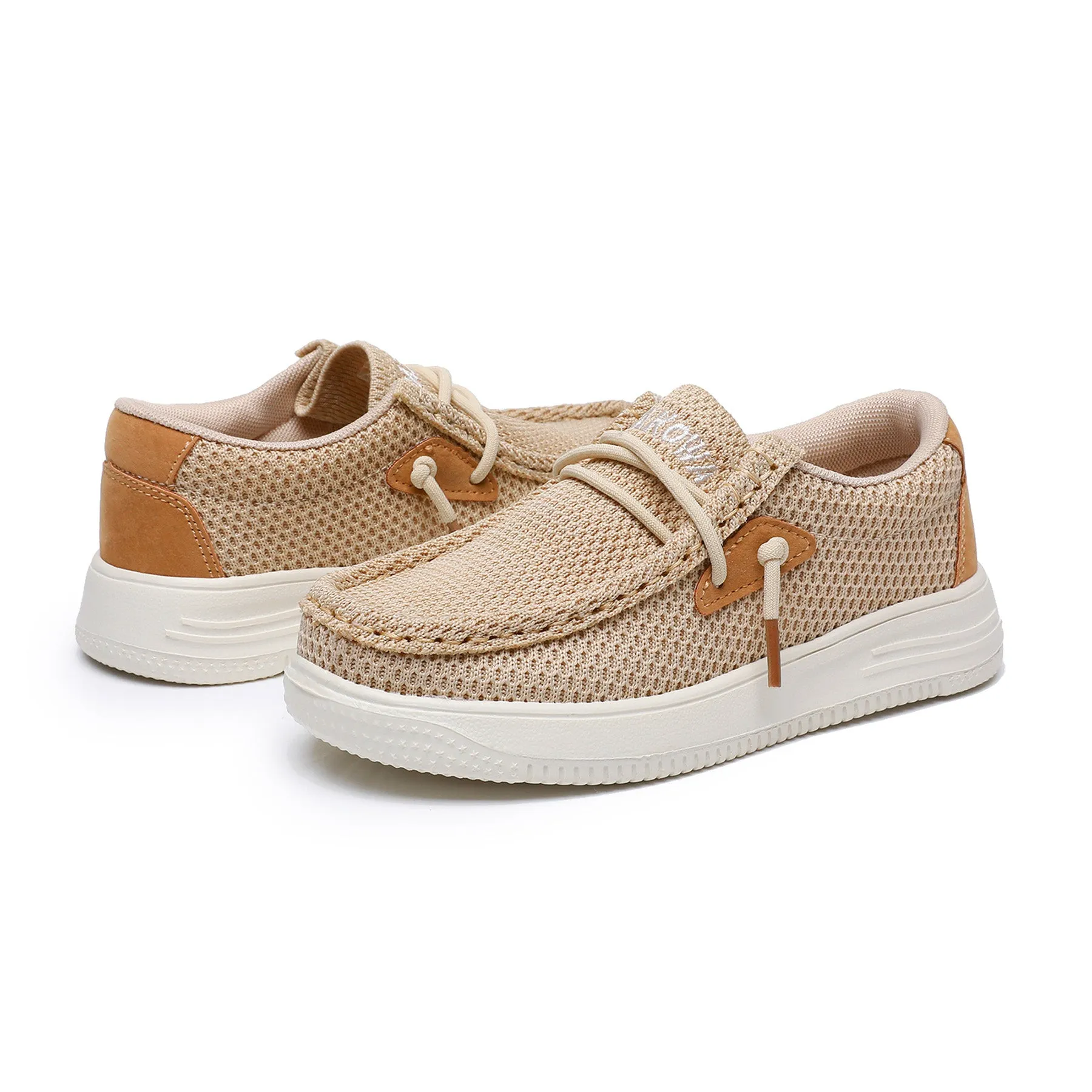 Apakowa Kids Boys Girls Loafers Slip-On Casual Walking Shoes-XFQ627-LightBrown