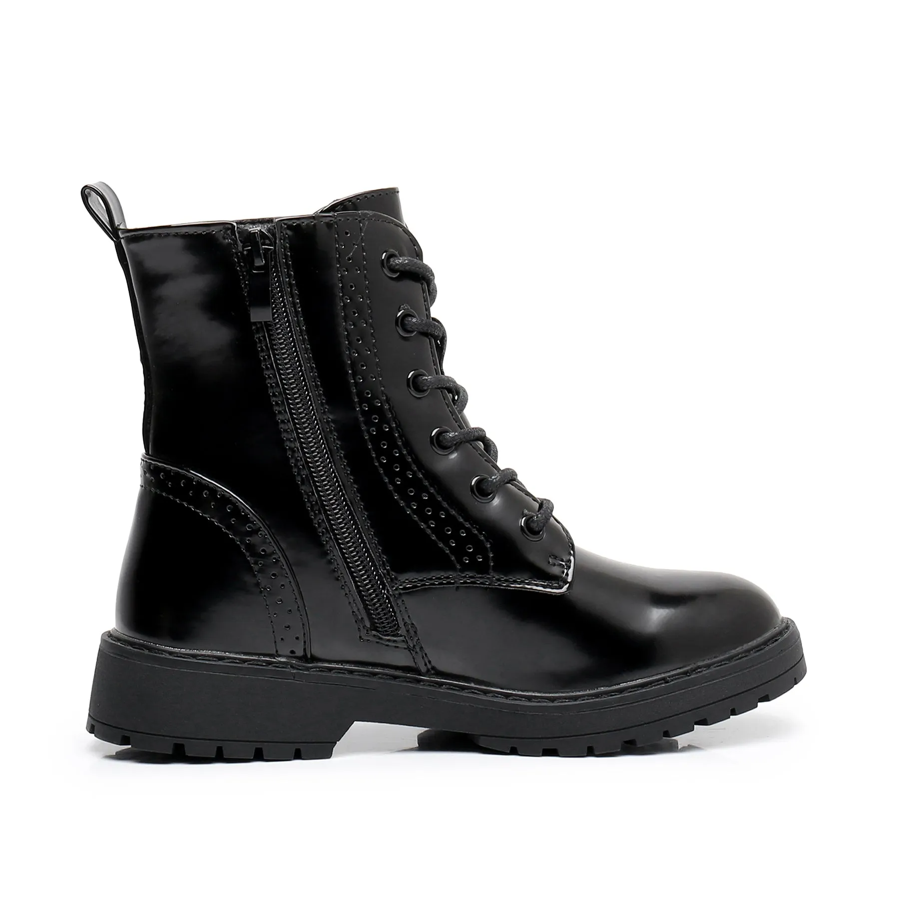 Apakowa Kids Gilrs Combat Boots with Side Zipper for Little/Big Kid-DY101-Lightblack