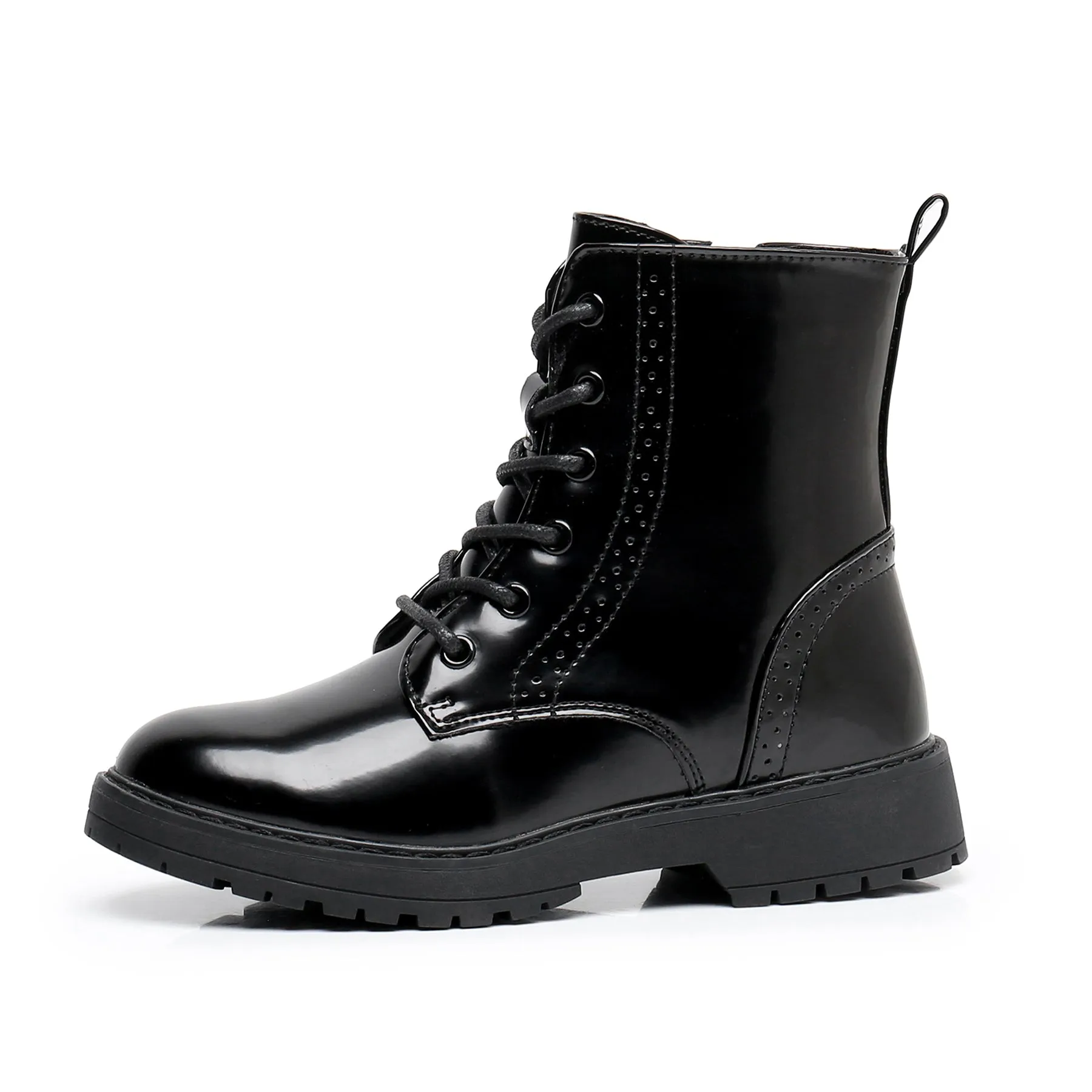 Apakowa Kids Gilrs Combat Boots with Side Zipper for Little/Big Kid-DY101-Lightblack