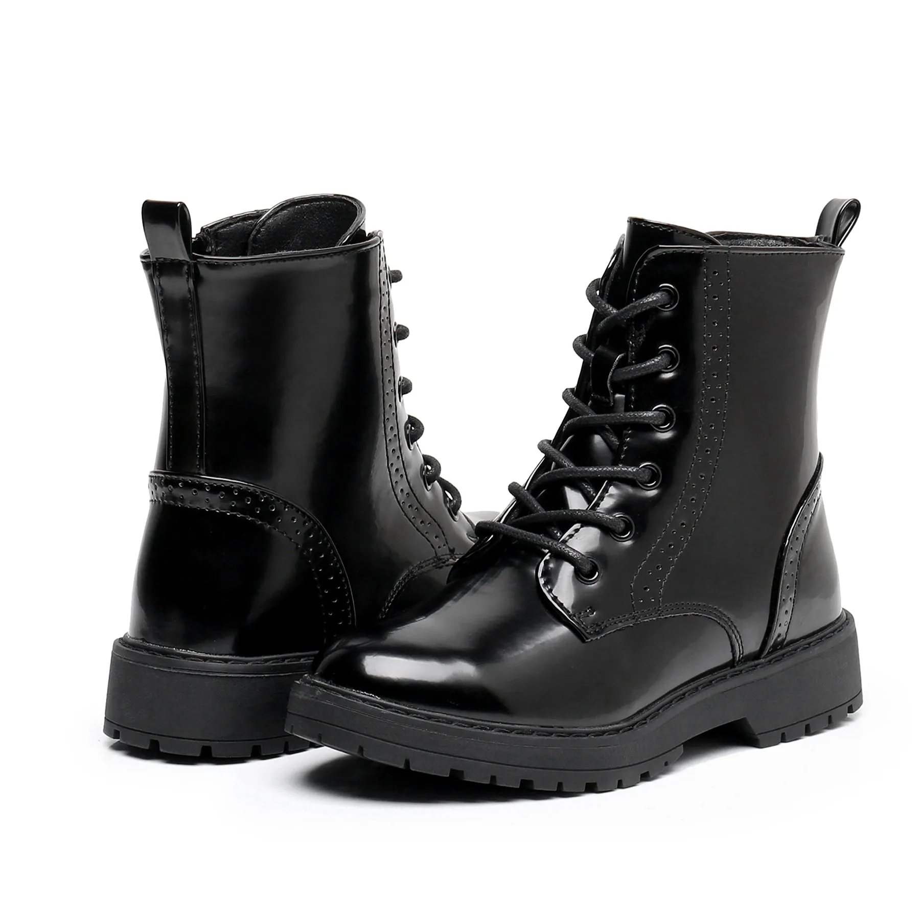 Apakowa Kids Gilrs Combat Boots with Side Zipper for Little/Big Kid-DY101-Lightblack