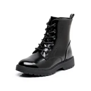 Apakowa Kids Gilrs Combat Boots with Side Zipper for Little/Big Kid-DY101-Lightblack