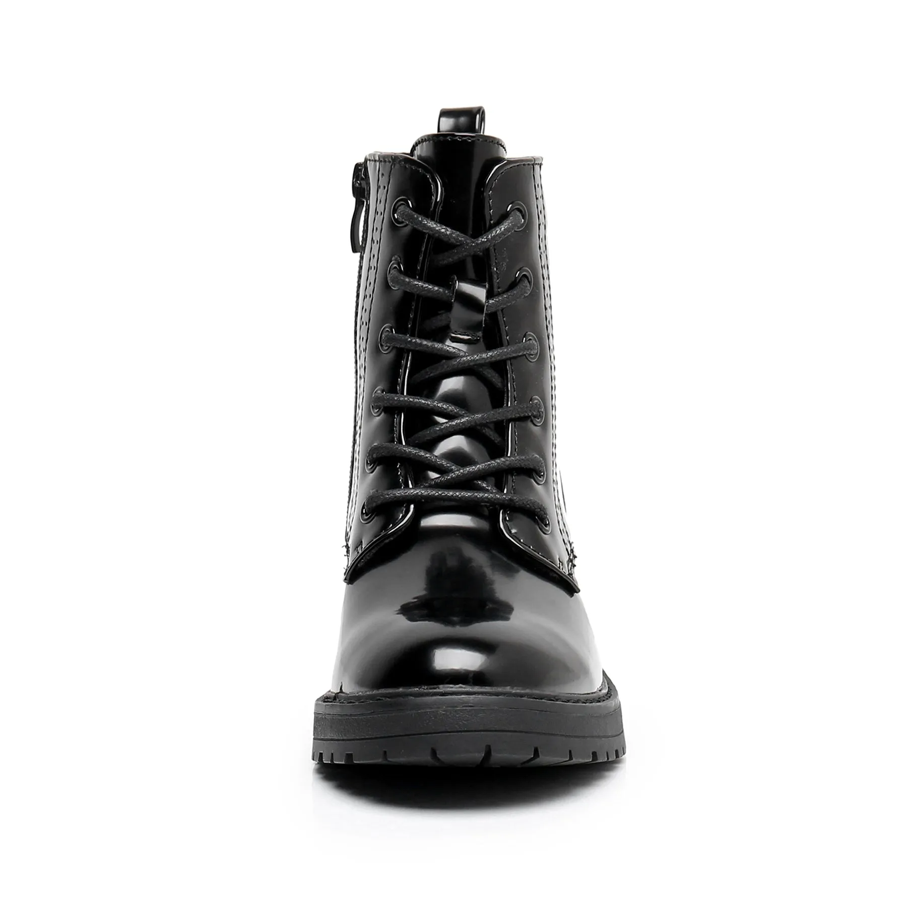 Apakowa Kids Gilrs Combat Boots with Side Zipper for Little/Big Kid-DY101-Lightblack