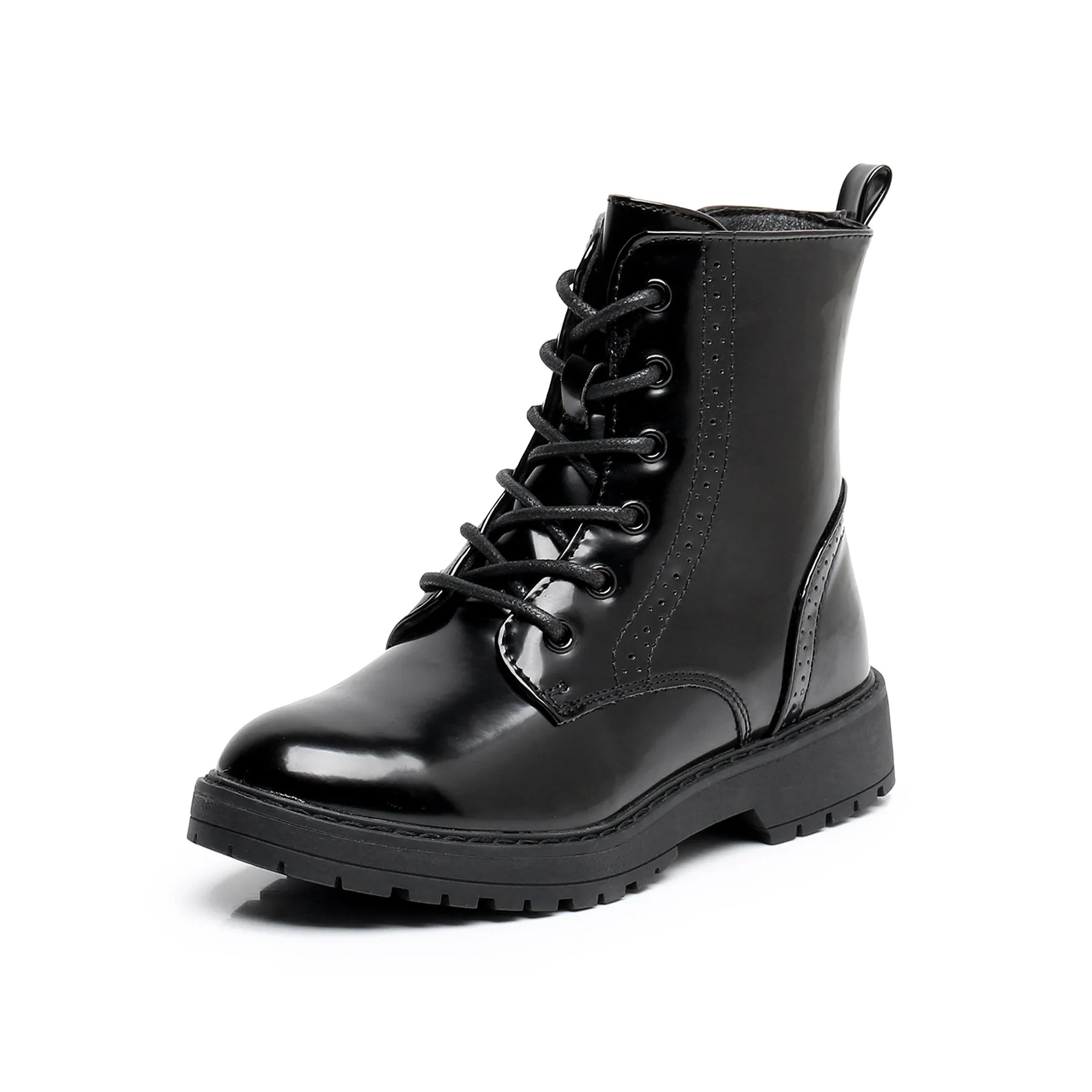 Apakowa Kids Gilrs Combat Boots with Side Zipper for Little/Big Kid-DY101-Lightblack