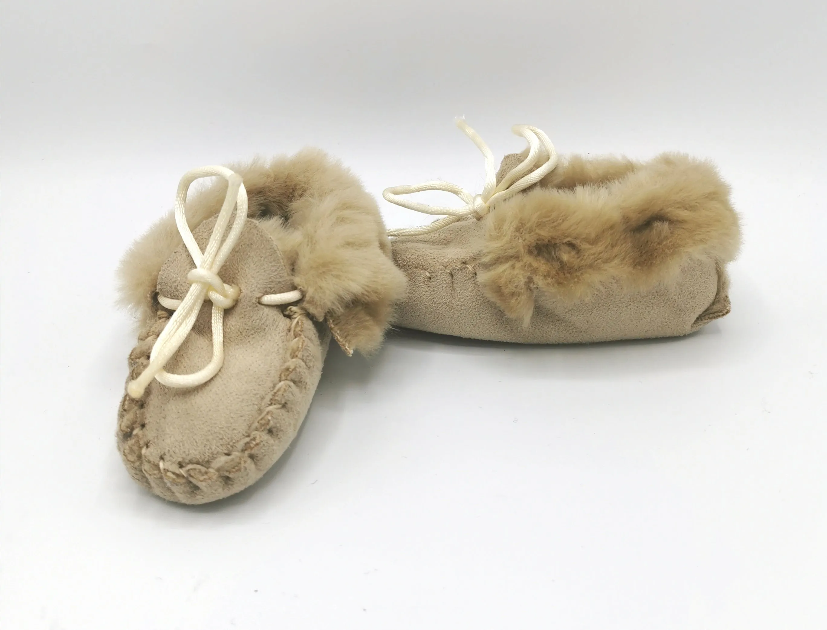 BABY GIRL SIZE 3/4 TODDLER - BABY MOCCASIN, TAN, LINED EUC B2