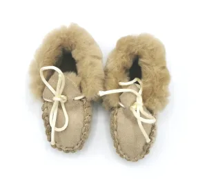 BABY GIRL SIZE 3/4 TODDLER - BABY MOCCASIN, TAN, LINED EUC B2