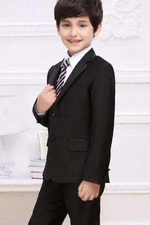 Balck Little Boys Slim Fit Suit Long Sleeves Ring Bearer Suits R03