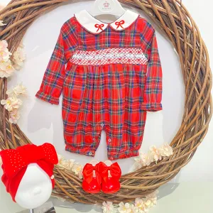 Beau Kid Red Tartan Smocked Romper