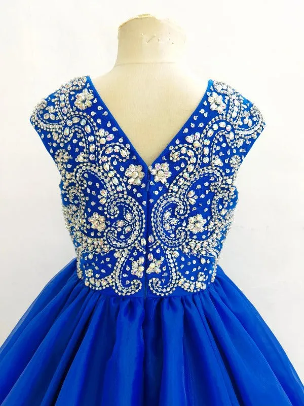 Cap Sleeve V Neck Little Girls Royal Blue Formal Attire