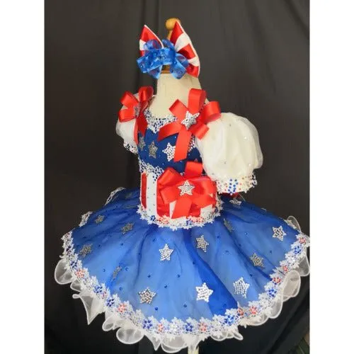 Custom Made Baby Girl 4th of July Infant Pageant Dress with Headbands