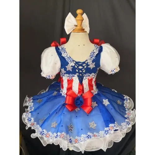 Custom Made Baby Girl 4th of July Infant Pageant Dress with Headbands