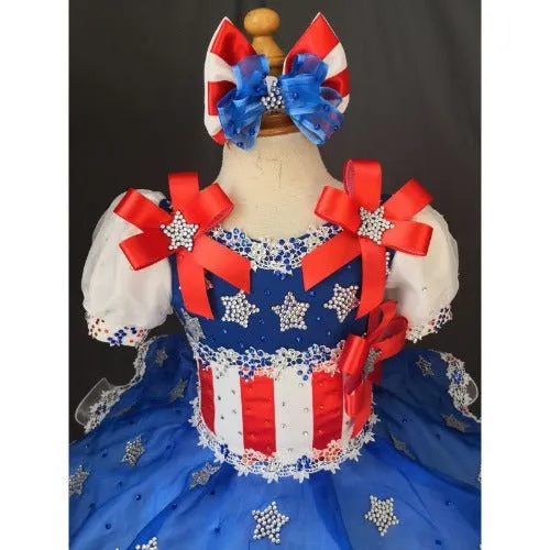 Custom Made Baby Girl 4th of July Infant Pageant Dress with Headbands