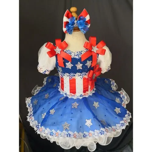 Custom Made Baby Girl 4th of July Infant Pageant Dress with Headbands