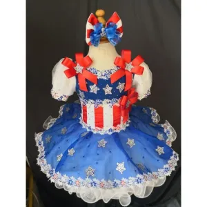 Custom Made Baby Girl 4th of July Infant Pageant Dress with Headbands