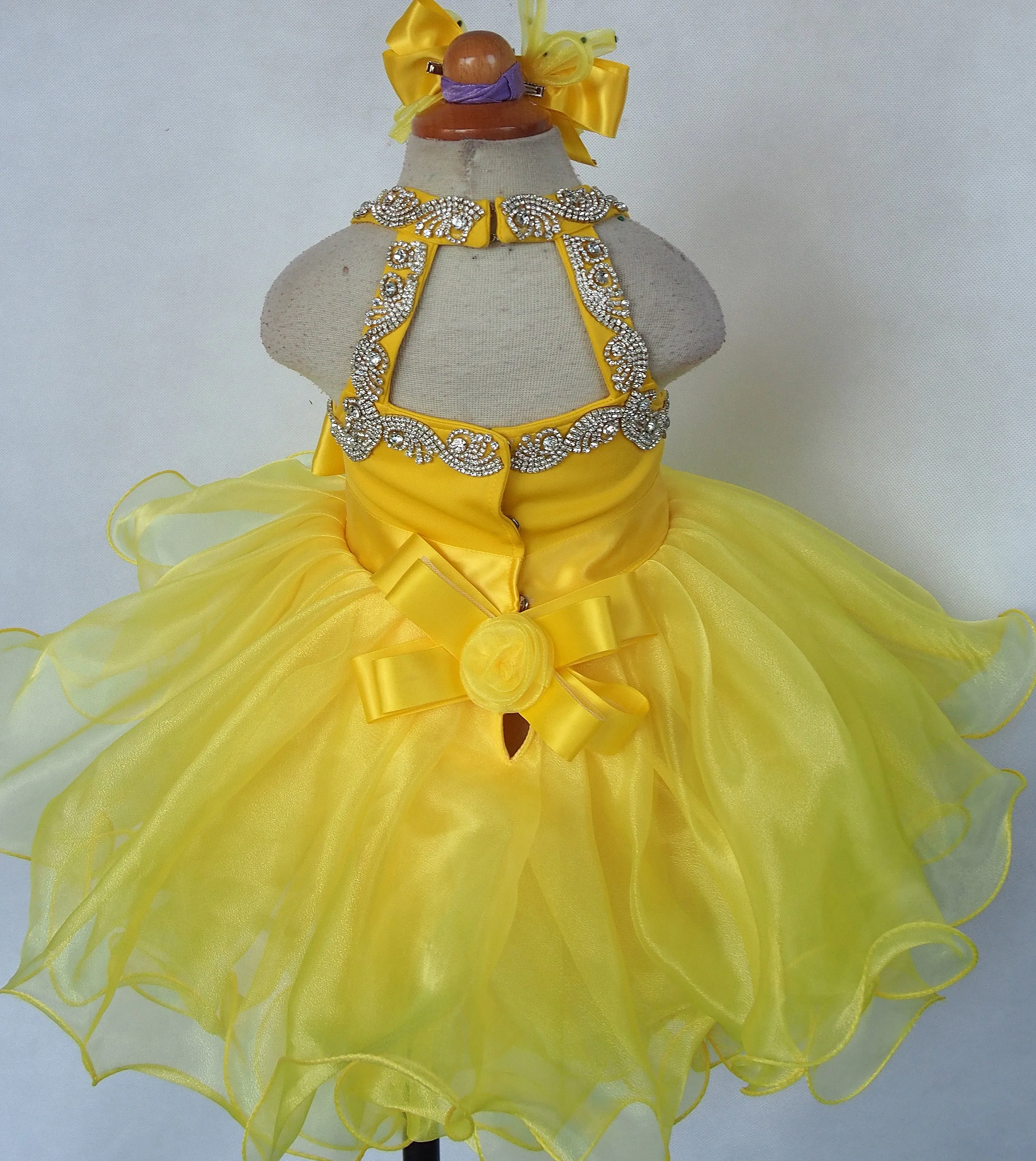 Custom Made Baby Girls' Yellow Baby Doll Pageant Dress With Hair Bow