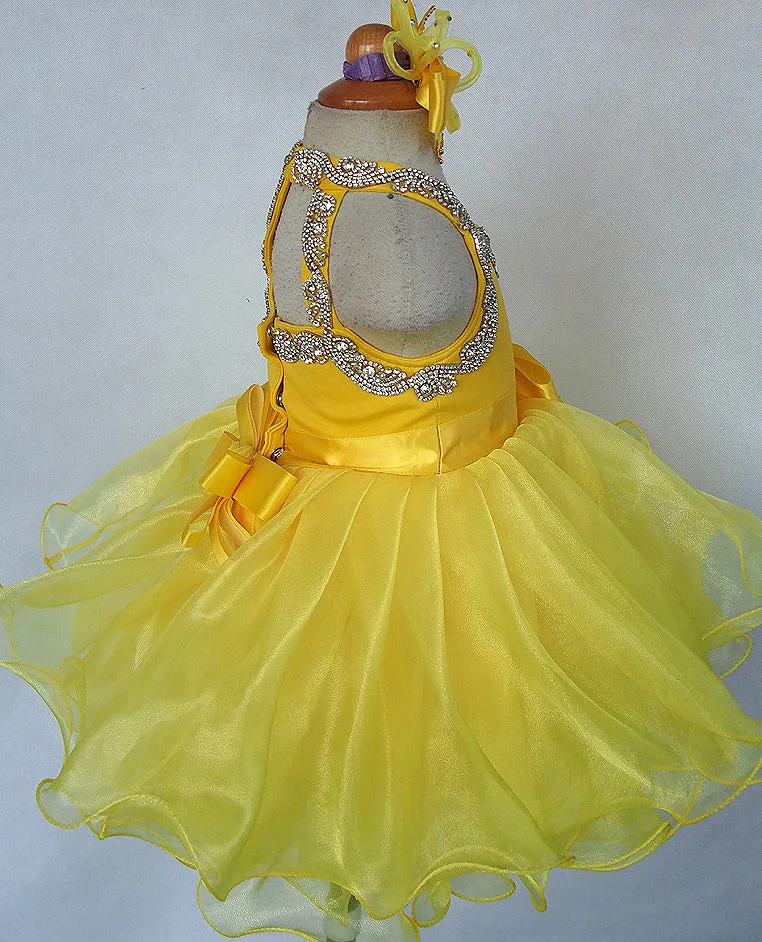 Custom Made Baby Girls' Yellow Baby Doll Pageant Dress With Hair Bow