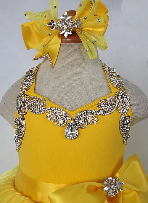 Custom Made Baby Girls' Yellow Baby Doll Pageant Dress With Hair Bow