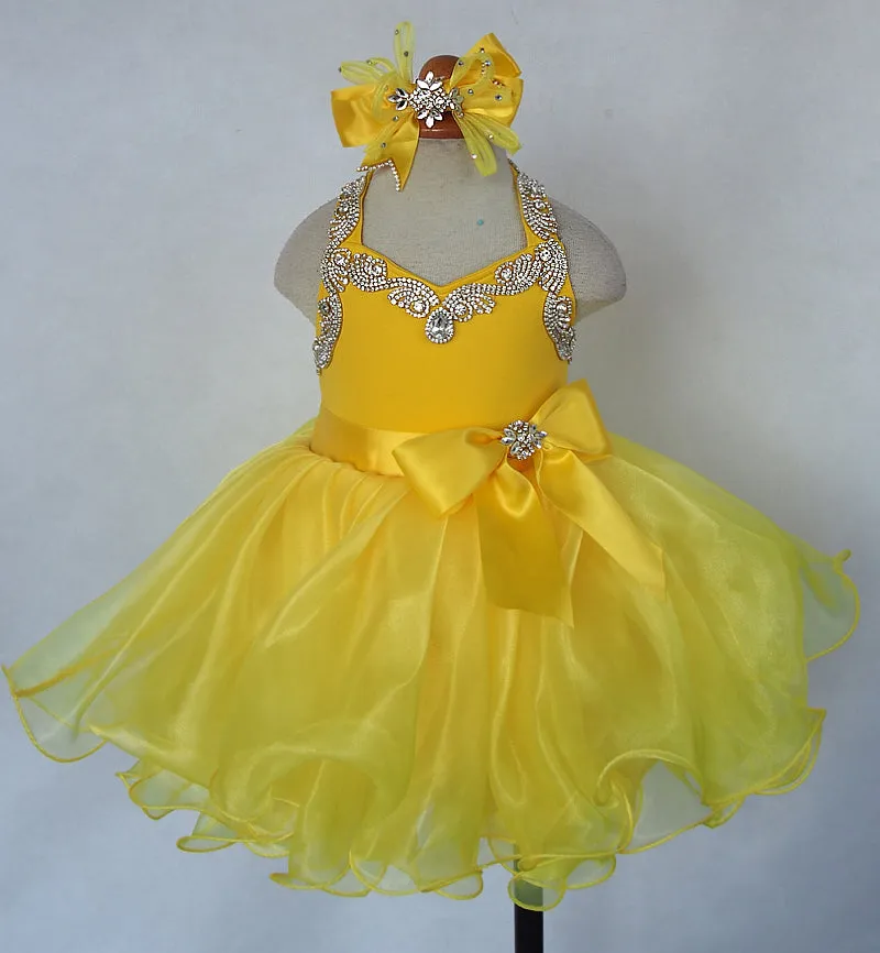 Custom Made Baby Girls' Yellow Baby Doll Pageant Dress With Hair Bow