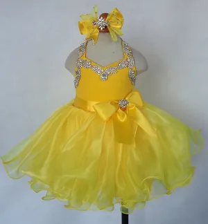 Custom Made Baby Girls' Yellow Baby Doll Pageant Dress With Hair Bow