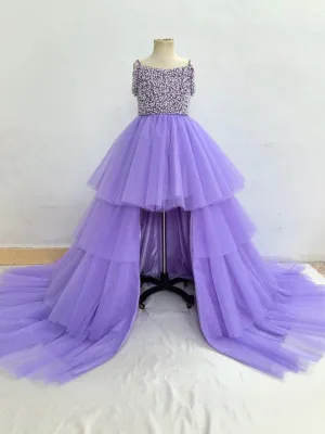 Custom Made Little Gril Pearls Lilac Hi-low Pageant Dress