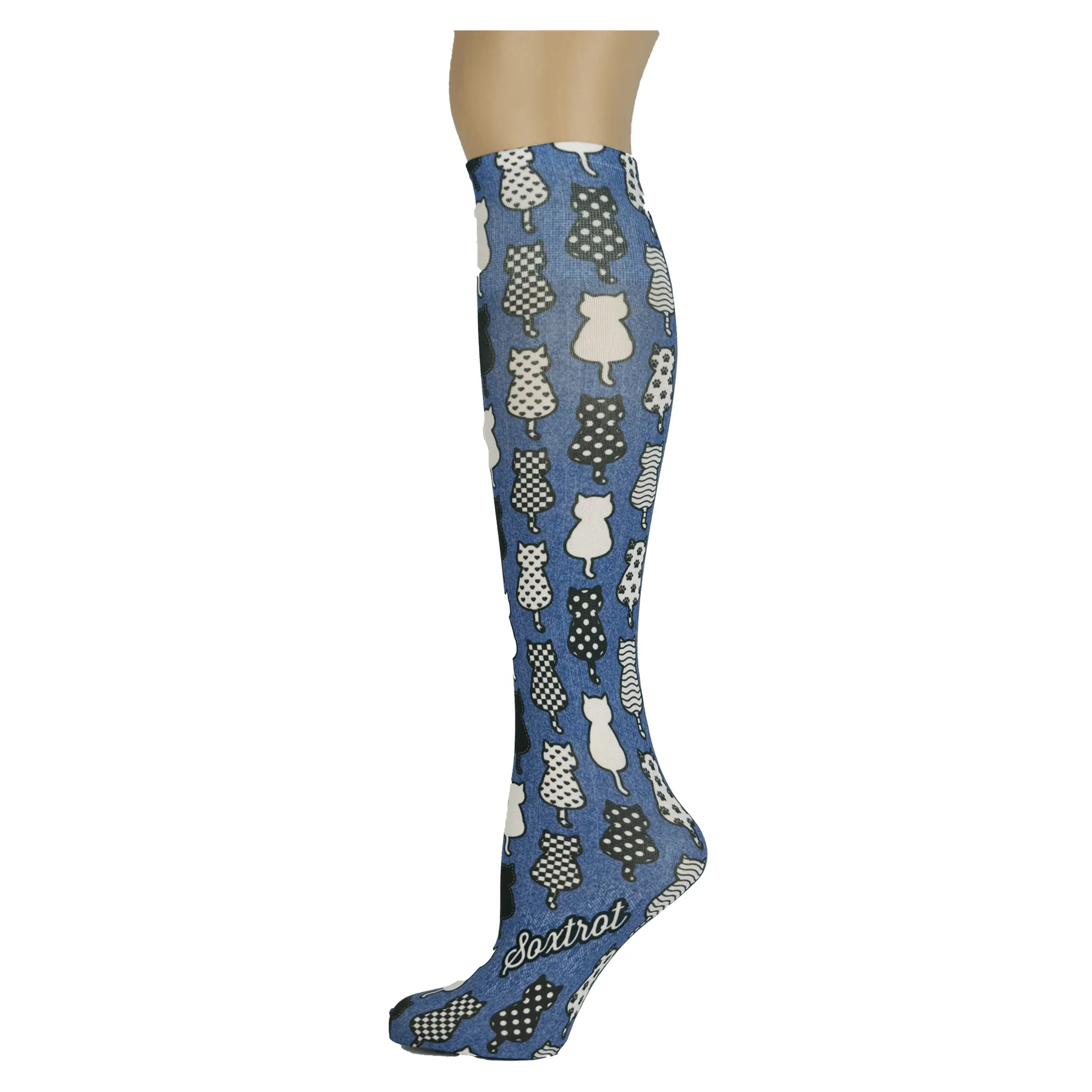 Denim Kitty Youth Knee Highs
