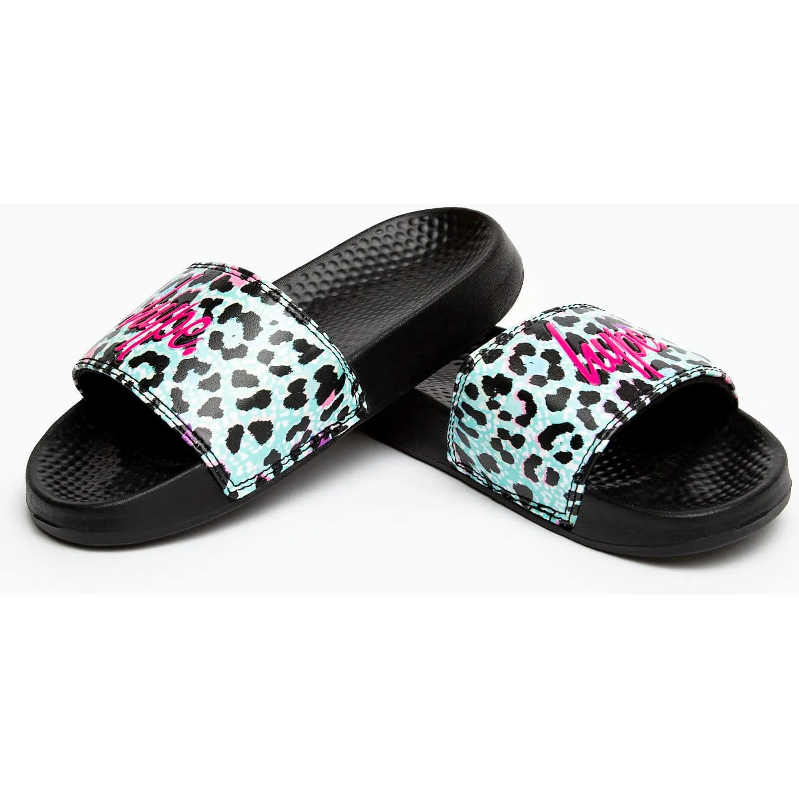 Dámske šlapky Hype Kids Unisex Black Ice Leopard Script Sliders