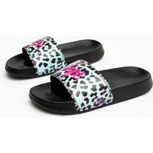Dámske šlapky Hype Kids Unisex Black Ice Leopard Script Sliders