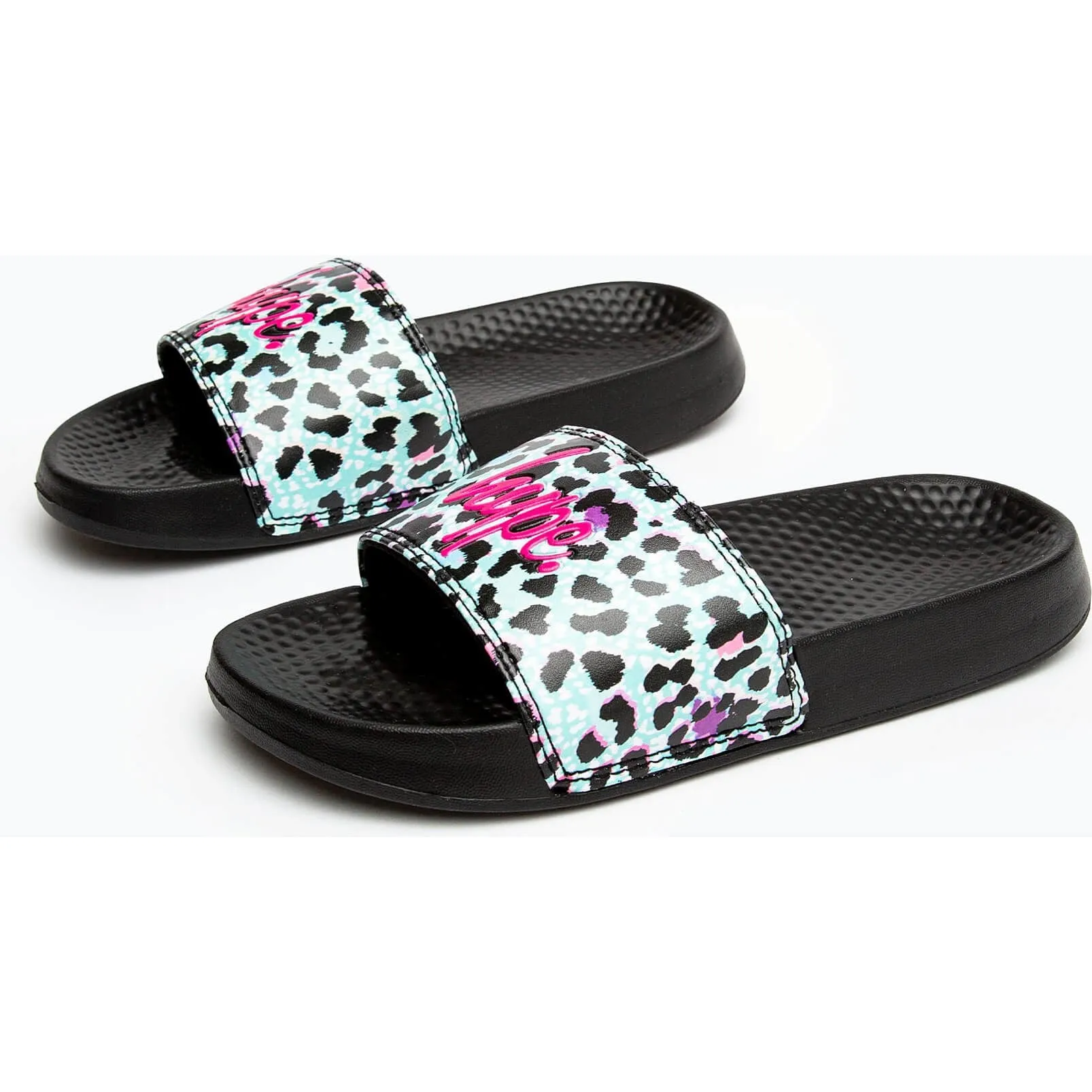 Dámske šlapky Hype Kids Unisex Black Ice Leopard Script Sliders