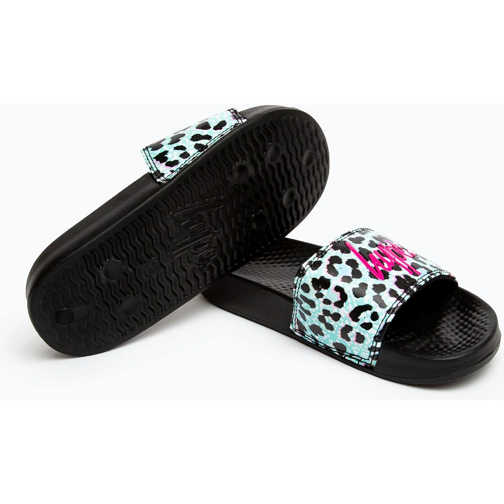 Dámske šlapky Hype Kids Unisex Black Ice Leopard Script Sliders