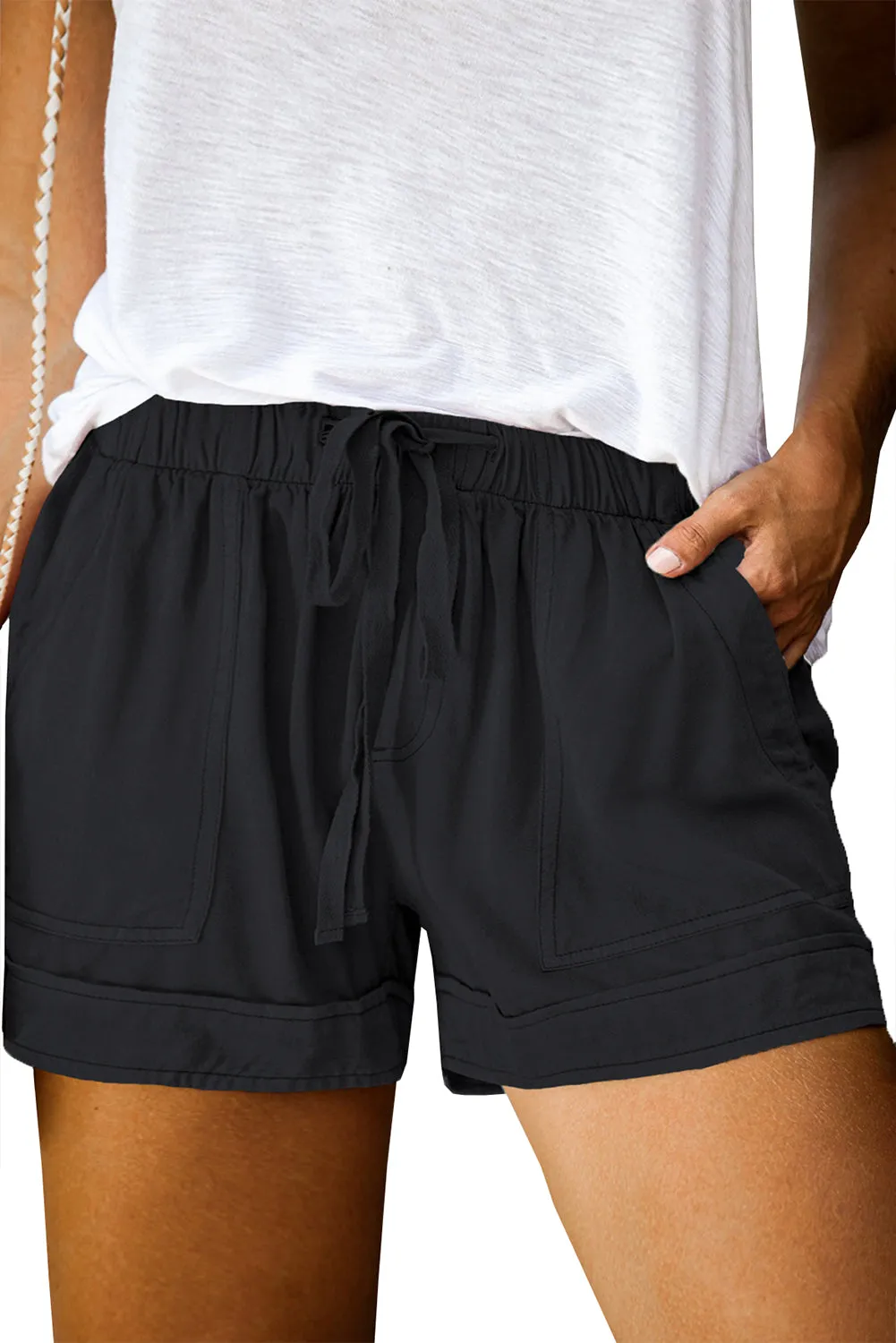 Elastic Waist Drawstring Pocket Shorts