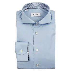 Eton - Slim Fit Patterned Trim Shirt in Blue