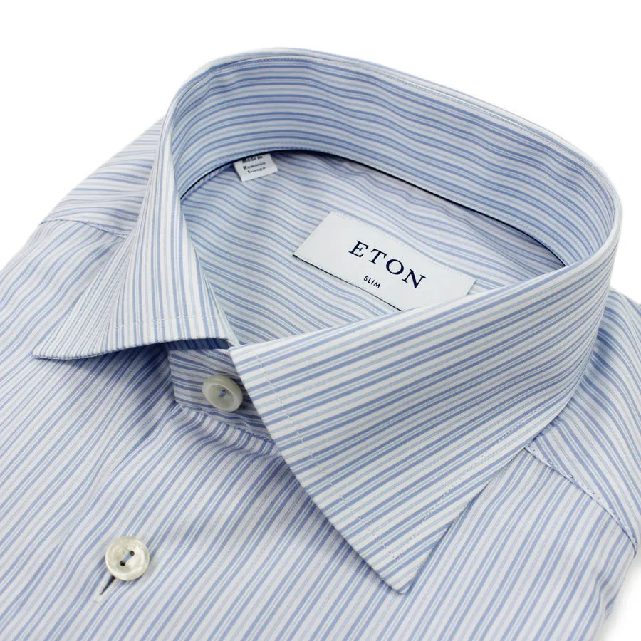 Eton - Slim Fit Striped Shirt in Blue & White