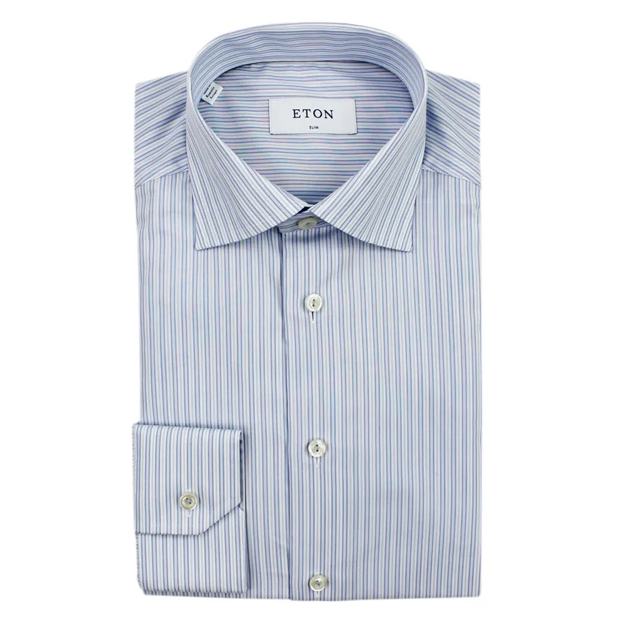 Eton - Slim Fit Striped Shirt in Blue & White