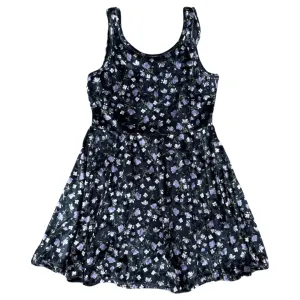 FBZ Purple Floral Black Velvet Dress