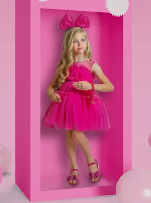Girls Life-Size Barbiecore Girl Tulle Dress Costume