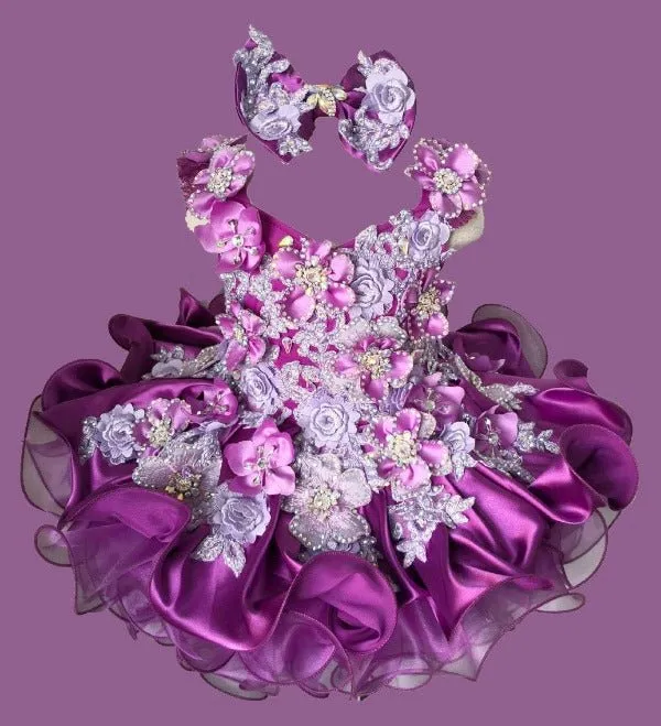 Glitz Beaded Bodice Little Girl/Baby Miss/kids Purple Pageant Dress