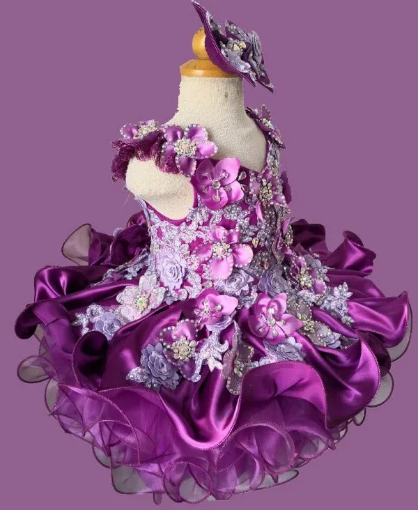 Glitz Beaded Bodice Little Girl/Baby Miss/kids Purple Pageant Dress