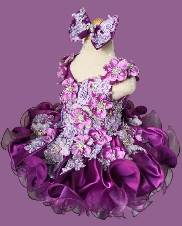 Glitz Beaded Bodice Little Girl/Baby Miss/kids Purple Pageant Dress