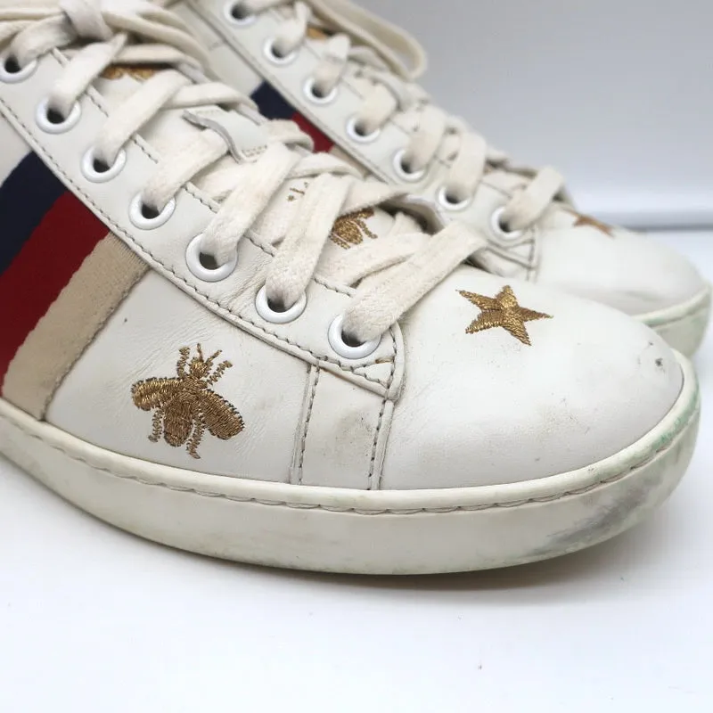 Gucci Ace Bees & Stars Embroidered Sneakers White Leather Size 35.5