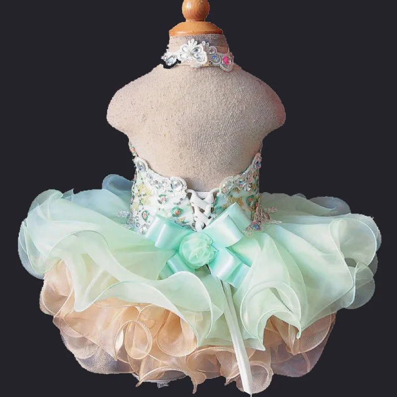 Halter Lace Beaded Newborn Cupcake Pageant Dress G040-8
