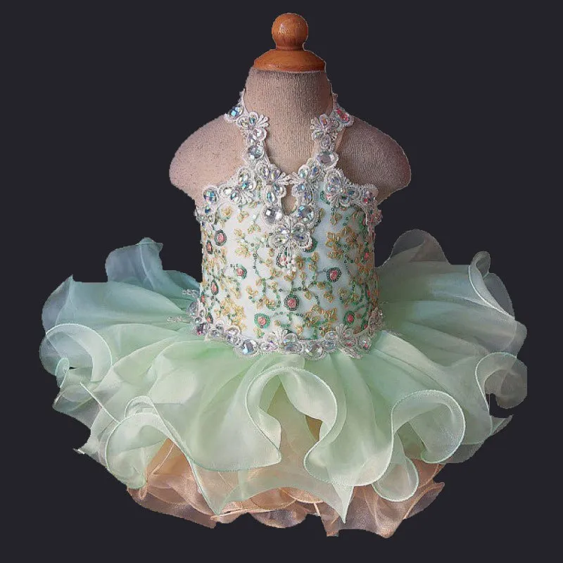 Halter Lace Beaded Newborn Cupcake Pageant Dress G040-8