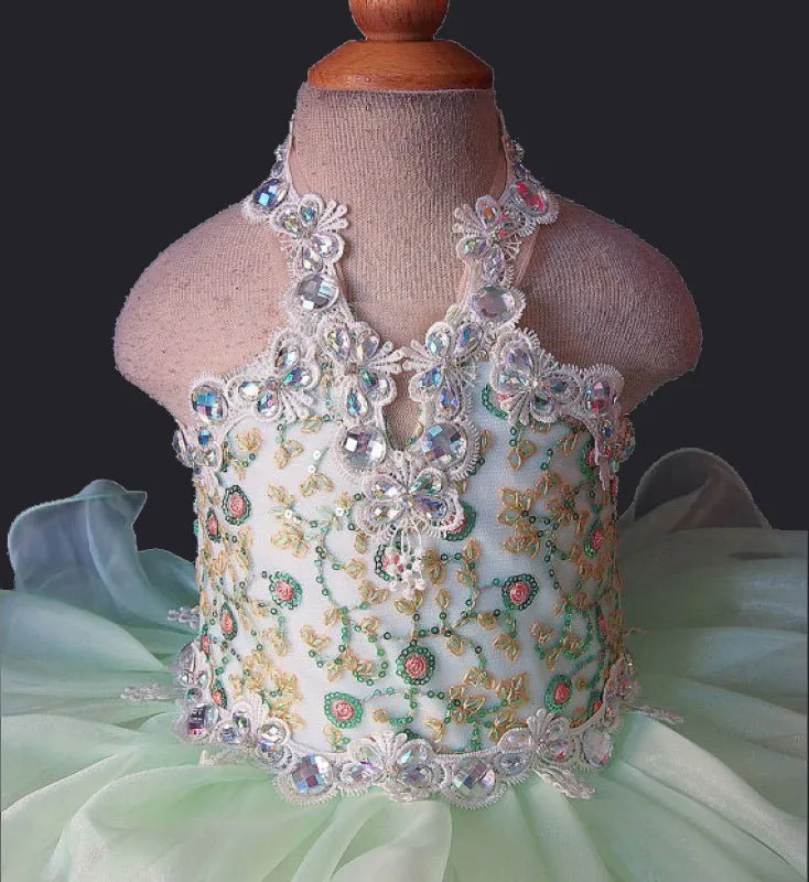 Halter Lace Beaded Newborn Cupcake Pageant Dress G040-8