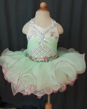 Halter V Neck Beaded Embroidery Bodice Baby Girl Pageant Dress