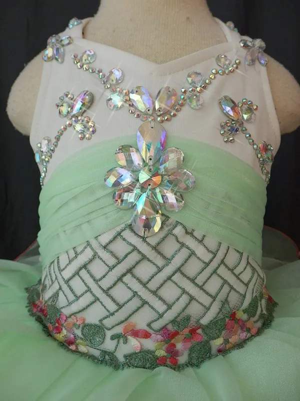 Halter V Neck Beaded Embroidery Bodice Baby Girl Pageant Dress