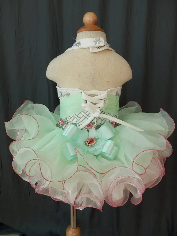 Halter V Neck Beaded Embroidery Bodice Baby Girl Pageant Dress