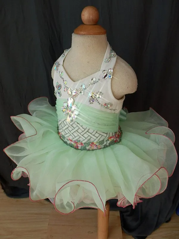 Halter V Neck Beaded Embroidery Bodice Baby Girl Pageant Dress