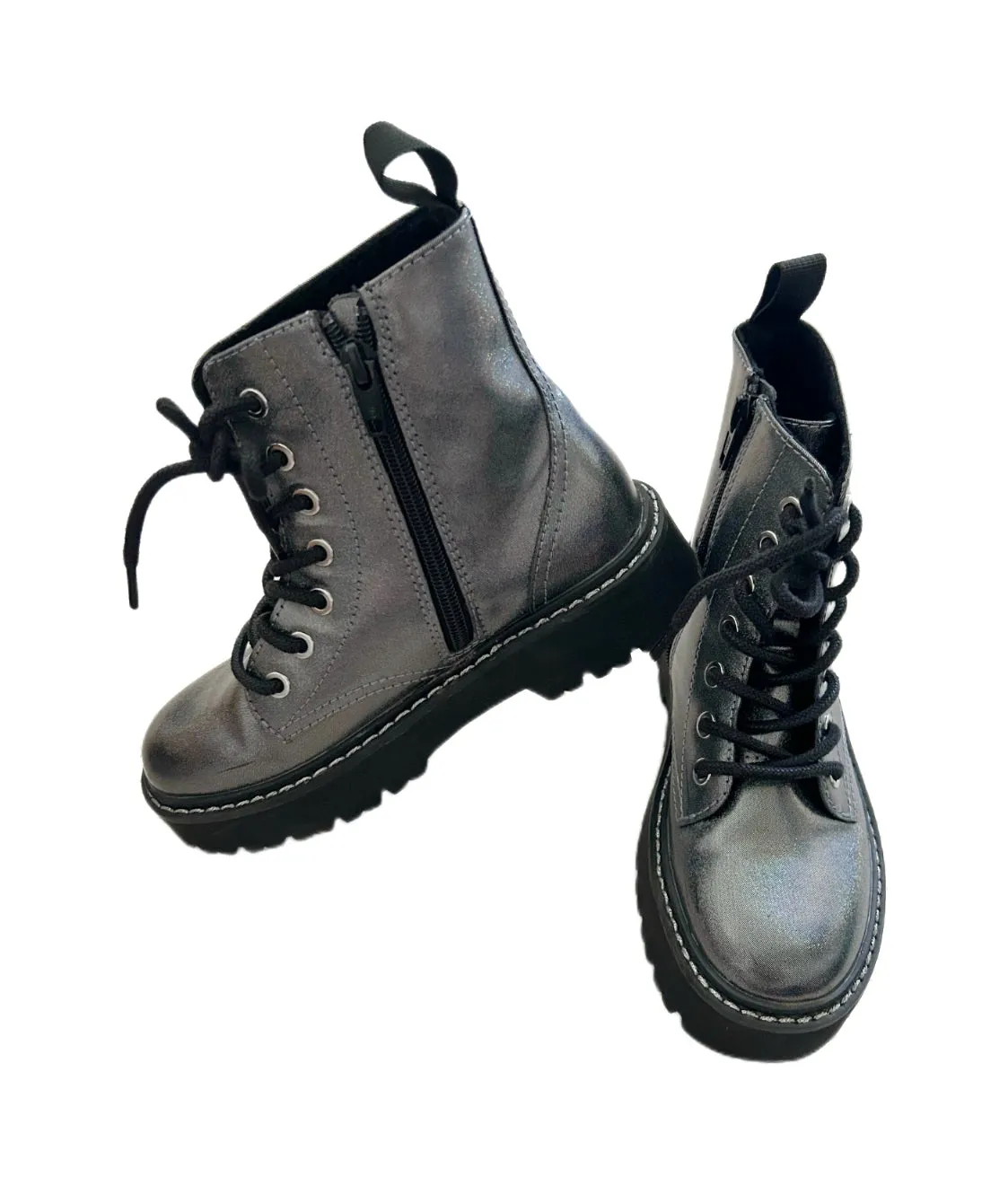 H&M metallic grey zip boots - size 2 Brand New